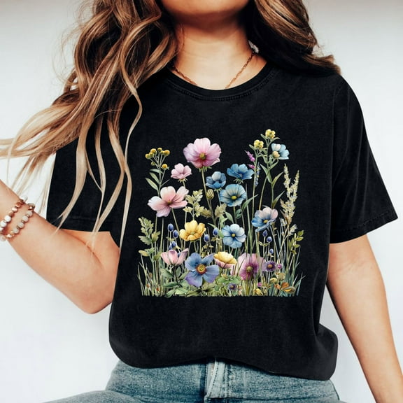 Giftesty Blouses for Women Dressy Casual Women Mother's Day Gift Mom Flower Print Short Sleeve Round Neck T-shirt Pattern Top