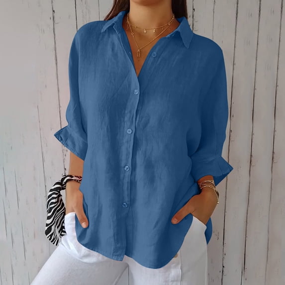 Giftesty Blouses for Women Dressy Casual Women Solid Casual Cotton and Linen Tie Back Design Fashion Shirt Tops