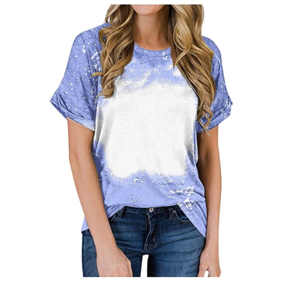 Giftesty Blouses for Women Dressy Casual Women's Casual Loose and Comfortable Gradient Round Neck Short-sleeved T-shirt