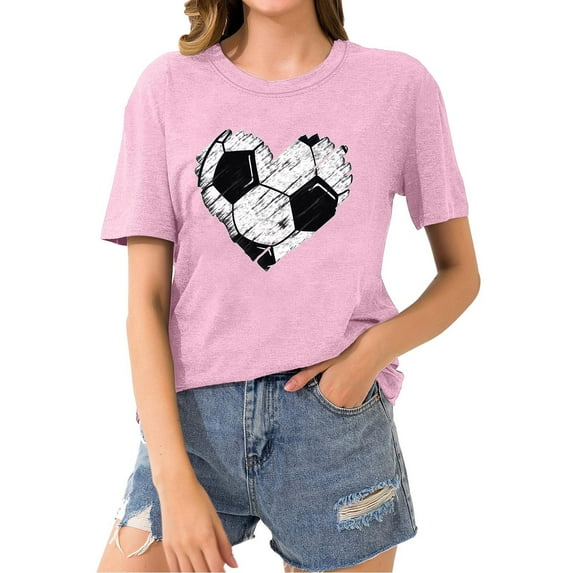 Giftesty Blouses for Women Dressy Casual Women's Baseball Sport Printed T-shirt with Round Neck and Short Sleeved Top