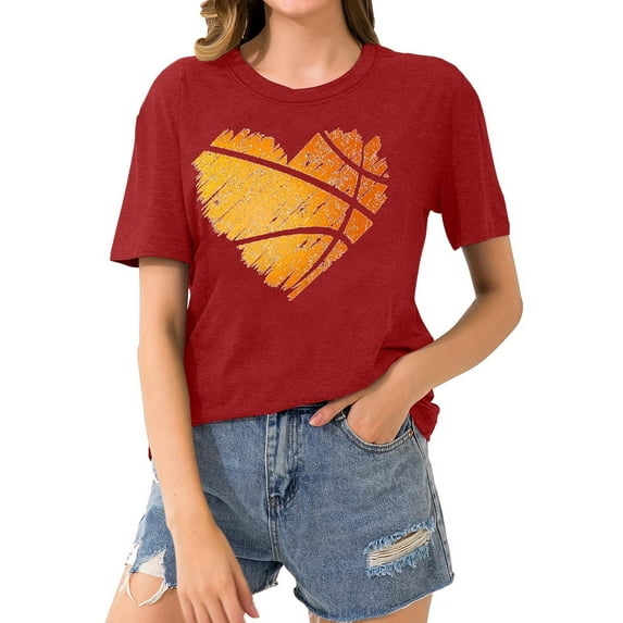 Giftesty Blouses for Women Dressy Casual Women's Baseball Sport Printed T-shirt with Round Neck and Short Sleeved Top