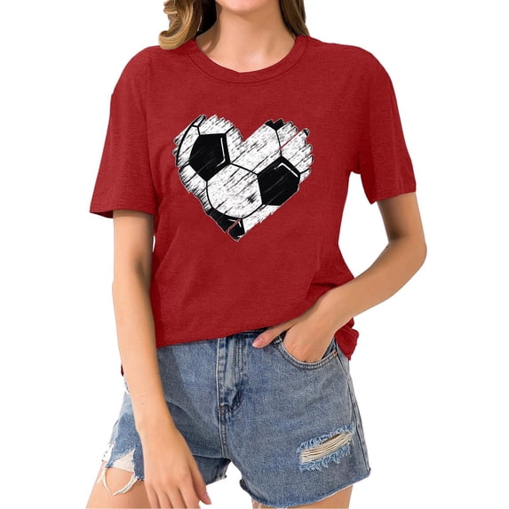Giftesty Blouses for Women Dressy Casual Women's Baseball Sport Printed T-shirt with Round Neck and Short Sleeved Top
