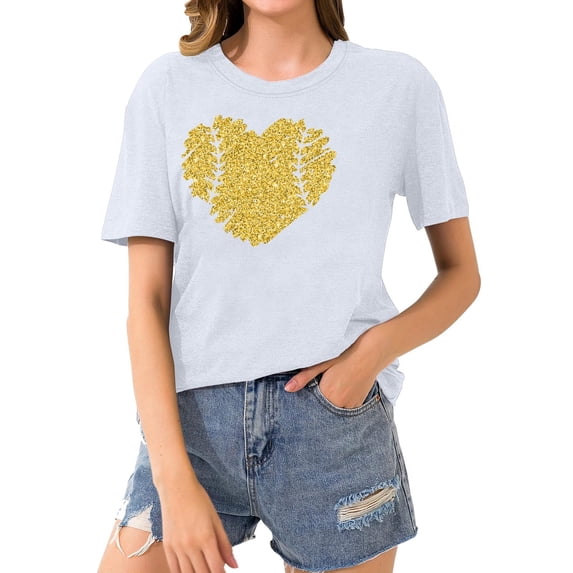 Giftesty Blouses for Women Dressy Casual Women's Baseball Sport Printed T-shirt with Round Neck and Short Sleeved Top