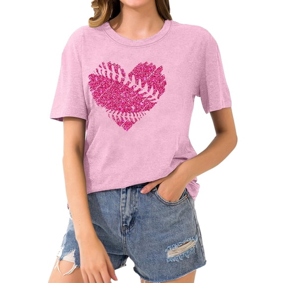 Giftesty Blouses for Women Dressy Casual Women's Baseball Sport Printed T-shirt with Round Neck and Short Sleeved Top