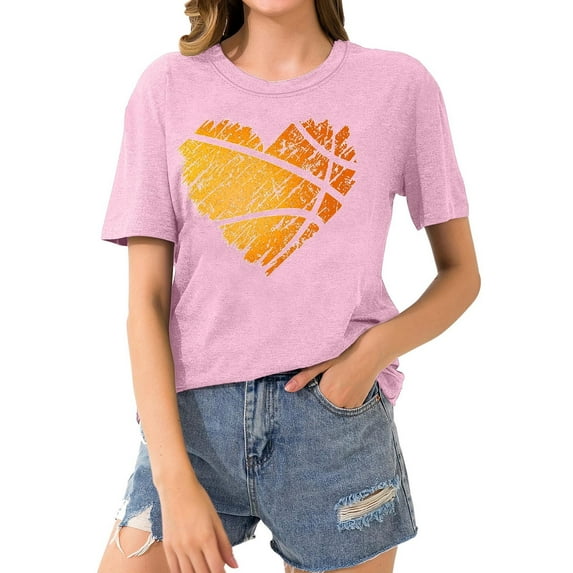 Giftesty Blouses for Women Dressy Casual Women's Baseball Sport Printed T-shirt with Round Neck and Short Sleeved Top