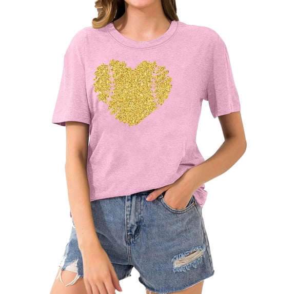 Giftesty Blouses for Women Dressy Casual Women's Baseball Sport Printed T-shirt with Round Neck and Short Sleeved Top
