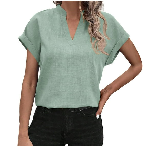 Giftesty Blouses for Women Dressy Casual Clearance Women's Casual Printed Color Short-Sleeved Button V-Neck Top Blouse