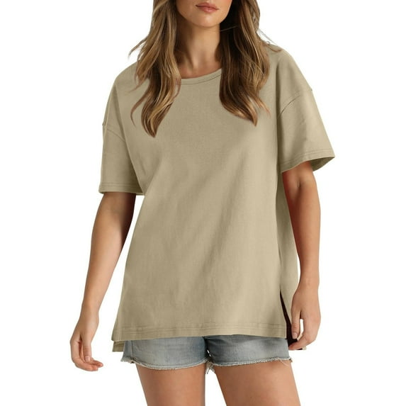 Giftesty Blouses for Women Dressy Casual Women's Casual Round Neck Short-sleeved Solid Short Front and Long Back T-shirt Tops
