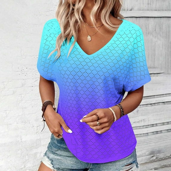 Giftesty Blouses for Women Dressy Casual Women's Fashion Solid Color Short-sleeved V-neck Loose Casual Tops