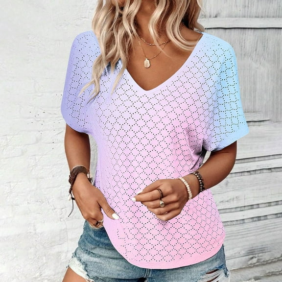 Giftesty Blouses for Women Dressy Casual Women's Fashion Solid Color Short-sleeved V-neck Loose Casual Tops