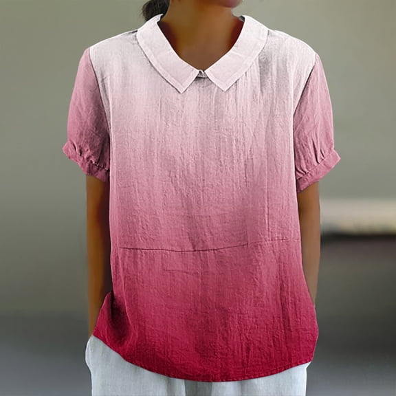 Giftesty Blouses for Women Dressy Casual Women's Ladies Fashion Casual Cropped Short Sleeve Printing Cotton Loose Shirt Blouse Top