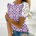 thumbnail image 1 of Giftesty Blouses for Women Dressy Casual Women's Printed Short Sleeved Round Neck Casual Pullover with Lace Top, 1 of 5