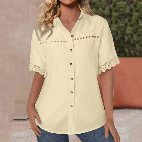 Giftesty Blouses for Women Dressy Casual Women's Summer Solid Color Shirt Soft Short Sleeved V-neck Basic Tops Blouse