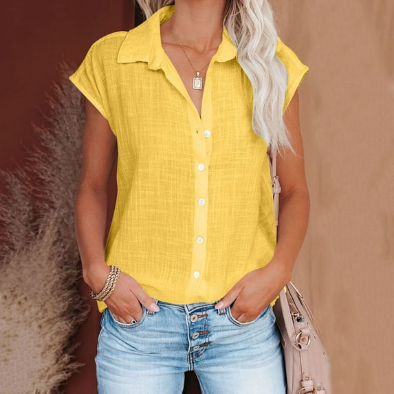 Giftesty Blouses for Women Dressy Casual Women's Tops Fashion Solid Button Shirt Female V-Neck Loose T-shirt Blouse