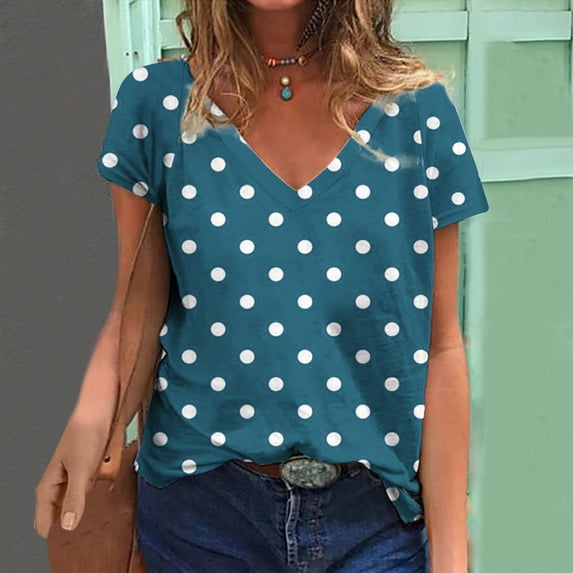 Giftesty Blouses for Women Dressy Casual Women's Tops Women's Fashion Casual Loose Blouse Printing V Neck T-Shirt Blouse Print Tee