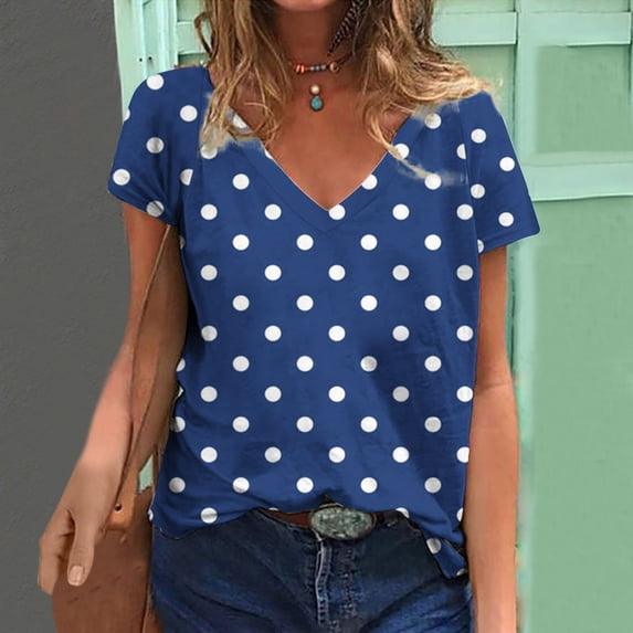 Giftesty Blouses for Women Dressy Casual Women's Tops Women's Fashion Casual Loose Blouse Printing V Neck T-Shirt Blouse Print Tee