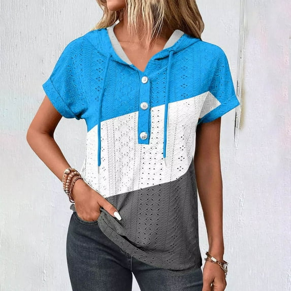 Giftesty Blouses for Women Dressy Casual Women's V-Neck Hollow Out Recreational Short Sleeve Tops Blouse