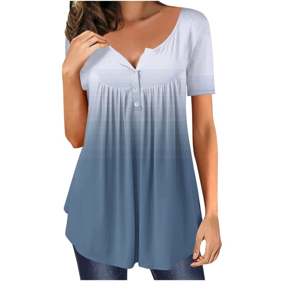 Giftesty Blouses for Women Dressy Casual Womens Summer Casual Tops V-Neck Hide Belly Short Sleeve T-Tunic Blouses