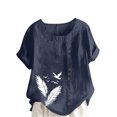 thumbnail image 1 of Giftesty Button Blouses for Women Round-Neck Short Sleeve T Shirts Casual And Linen Printed Tops, 1 of 4