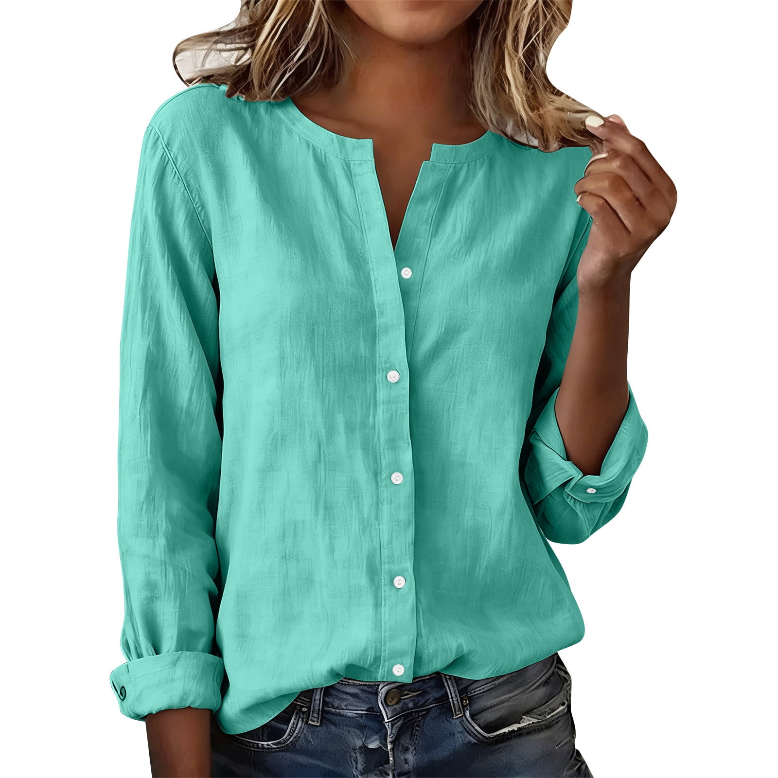 Spring Pullover Giftesty Button Up Shirt Women Linen Pullover Shirt Spring and Summer ...