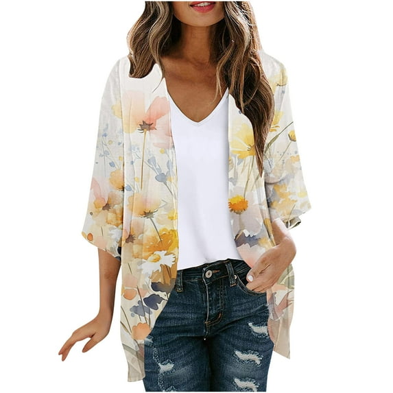 Inleife Cardigans for Women Women's Long Sleeve Printing Casual Tops Blouse With Pocket Cardigan