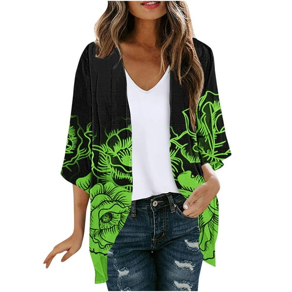 Inleife Cardigans for Women Women's Long Sleeve Printing Casual Tops Blouse With Pocket Cardigan