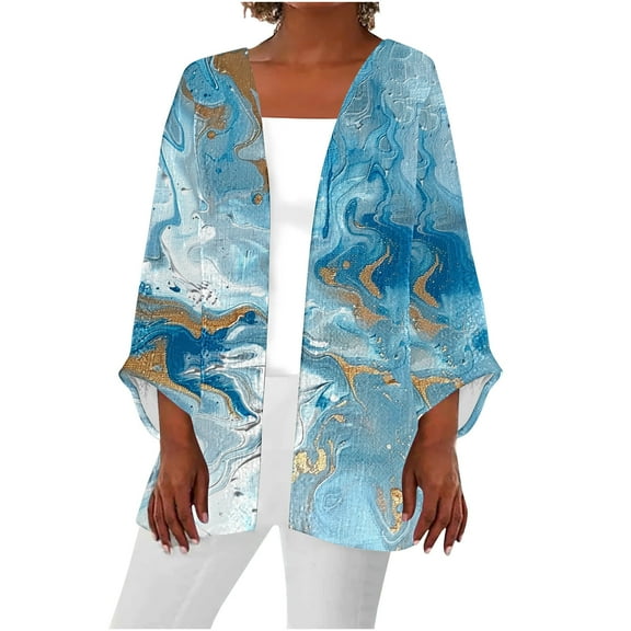 Inleife Cardigans for Women Womens Summer Fall Printed Cardigan Long Sleeve Loose Cover Up Casual Blouse Tops