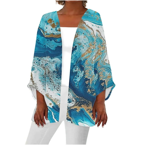Inleife Cardigans for Women Womens Summer Fall Printed Cardigan Long Sleeve Loose Cover Up Casual Blouse Tops