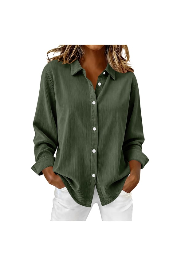 Corduroy Shirts for Women Button-Up Shirt Jacket Solid Color Long Sleeve Shirt Blouse Fall Winter Casual Tshirts Tops