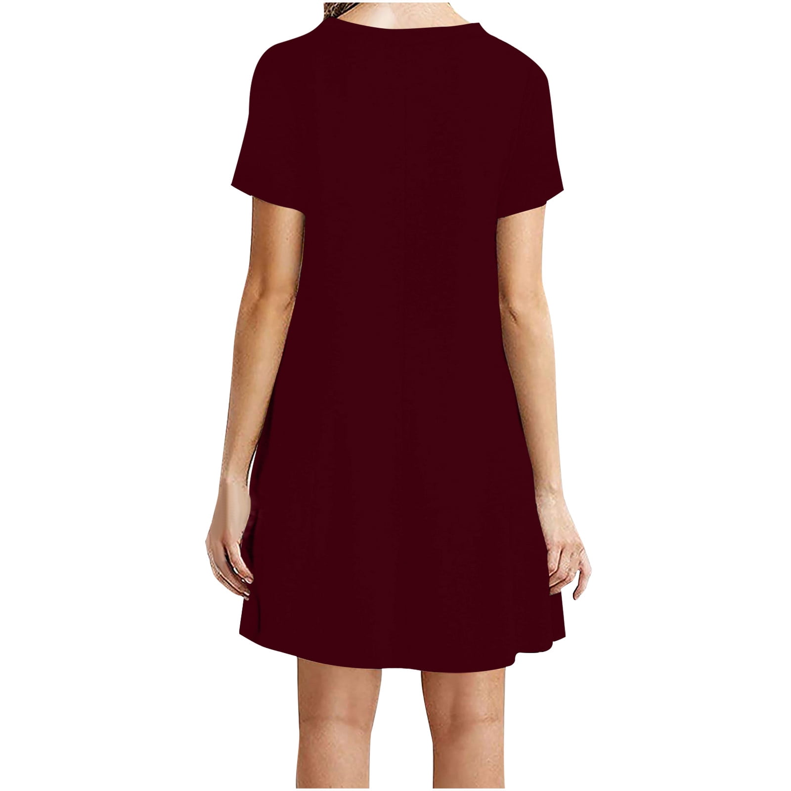 Giftesty Dresses for Women Clearance Under $10,Women Casual Short Sleeve O-Neck Solid Ladies Loose Mini Dress