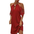 thumbnail image 1 of Giftesty Dresses for Women Under $10,Women Lace Short Sleeve O-Neck Halter Solid Long Dresses Loose Dress, 1 of 8