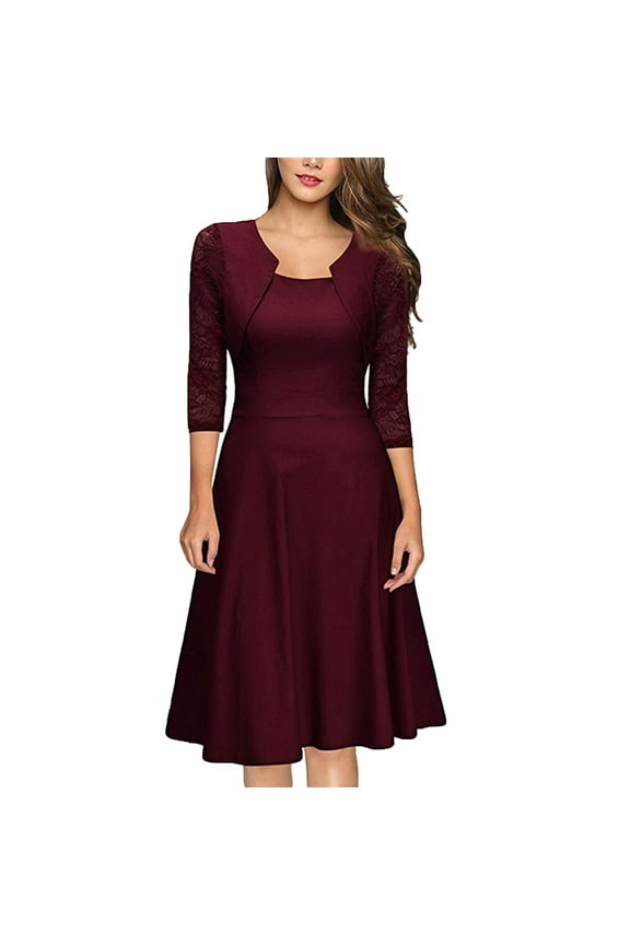 Giftesty Dresses for Women Under $10,Women Patchwork Skull Lace Splicing 3/4 Sleeve Vintage Party Dress