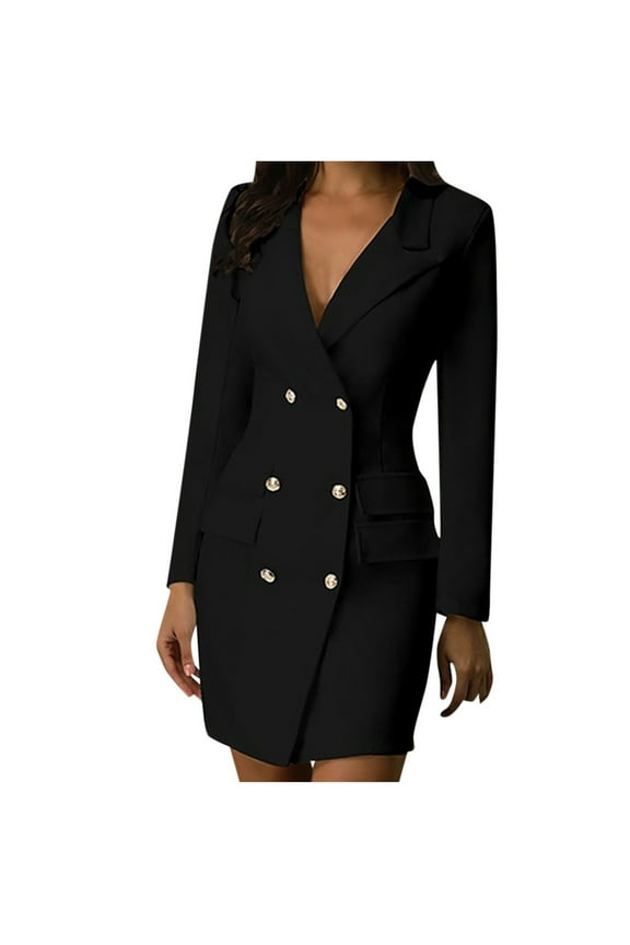 Giftesty Dresses for Women Under $10,Women Solid Double Breasted Button Ladies Front Style Slim Dress