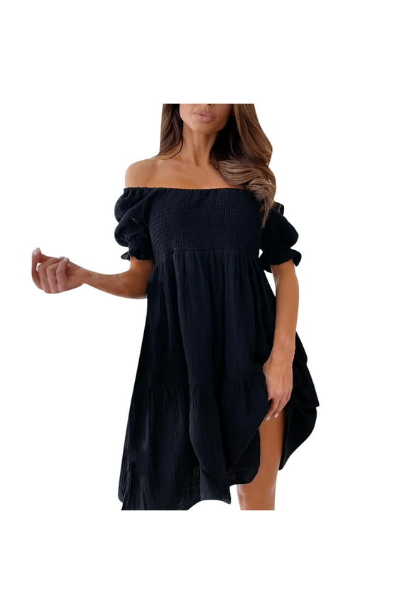 Giftesty Dresses for Women Under $10,Women's One Shoul Solid Color Loose Casual Backless Short Sleeve Dress