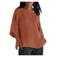 thumbnail image 1 of Giftesty Going Out Tops for Women Women's Summer Fashion Cropped Sleeves Round Neck Cotton Line Loose Shirt Blouse, 1 of 6