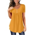 thumbnail image 1 of Giftesty Going Out Tops for Women Women's Summer Solid Round Neck Button Pleated Short Sleeve Tops, 1 of 7