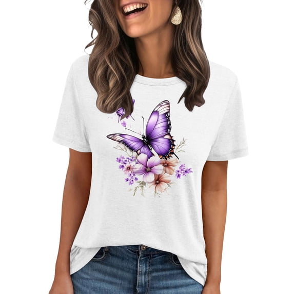 Giftesty Graphic T Shirts for Women Short Sleeve Summer Tops Funny Flower Printed Casual Graphic Tees