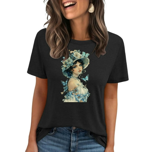 Giftesty Graphic T Shirts for Women Short Sleeve Summer Tops Funny Flower Printed Casual Graphic Tees