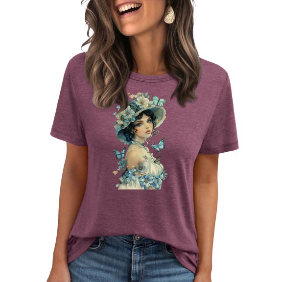 Giftesty Graphic T Shirts for Women Short Sleeve Summer Tops Funny Flower Printed Casual Graphic Tees