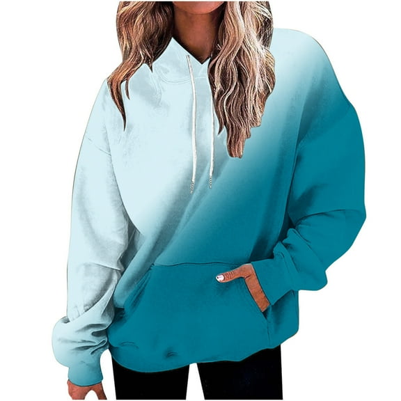 Giftesty Hoodies for Women Plus Size Gradient Printed Loose Comfy Trendy Pullover Hooded Sweatshirts with Pockets Long Sleeve in Fall and Winter Fashion