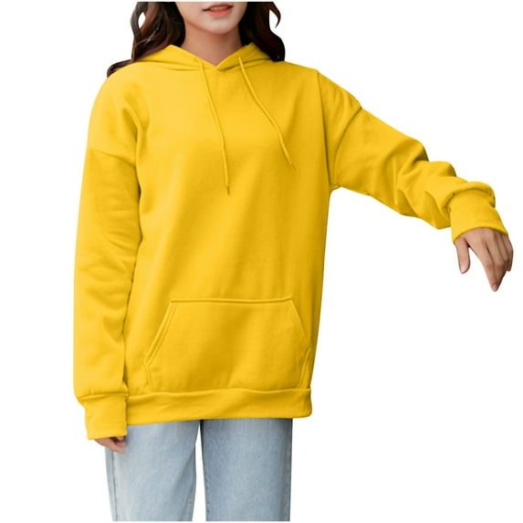 Giftesty Hoodies for Women Plus Size Solid Color with Pockets and Drawstring Pullover Hooded Sweatshirts Long Sleeve in Autumn Winter Deals