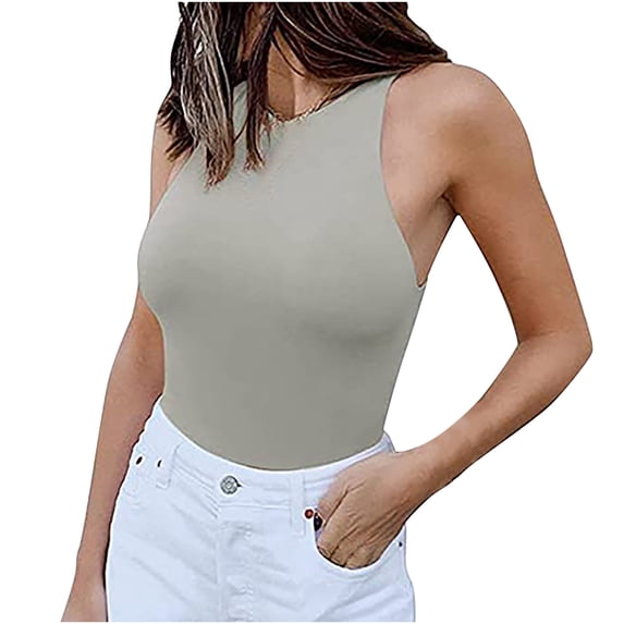 Giftesty Jumpsuit for Women Clearance,Fashion Women's O-Neck Sleeveless Slim Ladies Bodysuit Solid Jumpsuit