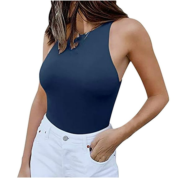 Giftesty Jumpsuit for Women Clearance,Fashion Women's O-Neck Sleeveless Slim Ladies Bodysuit Solid Jumpsuit