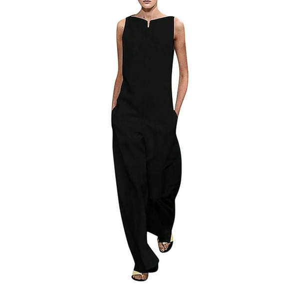 Giftesty Jumpsuit for Women Clearance,Women Ladies Fashion Solid Color Loose Cotton Casual Sleeveles Rompers Jumpsuits