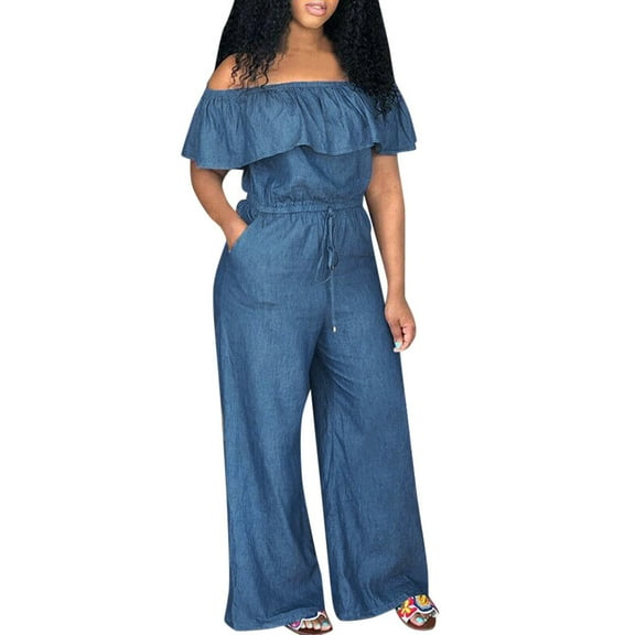 Giftesty Jumpsuit for Women Clearance,Women Off Shoulder Denim Jeans Look Long Party Club Playsuits Jumpsuits