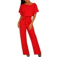thumbnail image 1 of Giftesty Jumpsuit for Women Clearance,Women Short Sleeve Playsuit Clubwear Straight Leg Jumpsuit with Belt RD/M, 1 of 9
