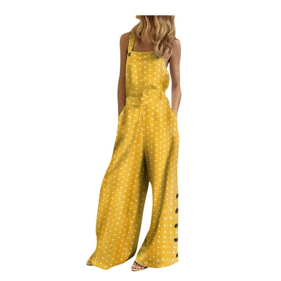 Giftesty Jumpsuit for Women Clearance,Women's Sleeveless Overalls Jumpsuit Casual Dot Print Summer Wide Leg Bib Pants