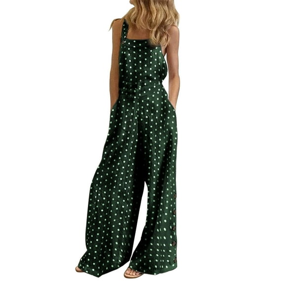 Giftesty Jumpsuit for Women Clearance,Women's Sleeveless Overalls Jumpsuit Casual Dot Print Summer Wide Leg Bib Pants