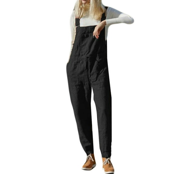 Giftesty Jumpsuit for Women Clearance,Womens Cotton Hemp Fashion Solid Color Overalls Casual Jumpsuits Romper