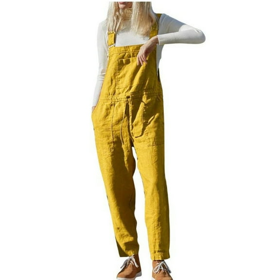 Giftesty Jumpsuit for Women Clearance,Womens Cotton Hemp Fashion Solid Color Overalls Casual Jumpsuits Romper